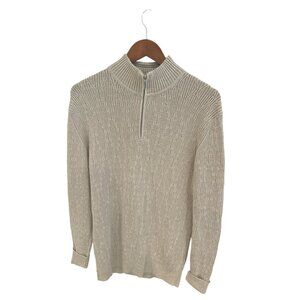 Tommy Bahama Beige Cable Knit Half-Zip Pullover Sweater M